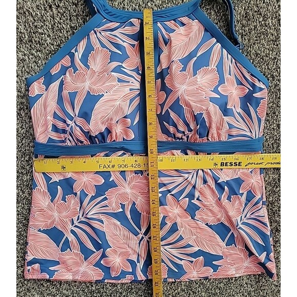 Swim Top Floral 16 DDD Halter Tankini Blue Coral Padded Bra (L) Lands End  S402 - Picture 3 of 6